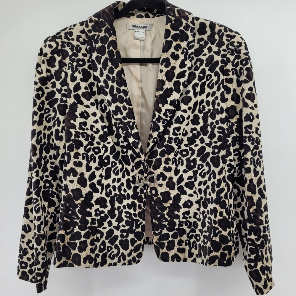 Nygard Collection Animal Print Cotton Blazer Rhinestone Chic Glam Womens 14P‎